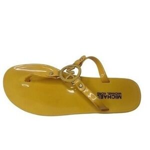 Michael Kors Yellow Jelly Thong Sandals MK Logo Flip Flops Womens